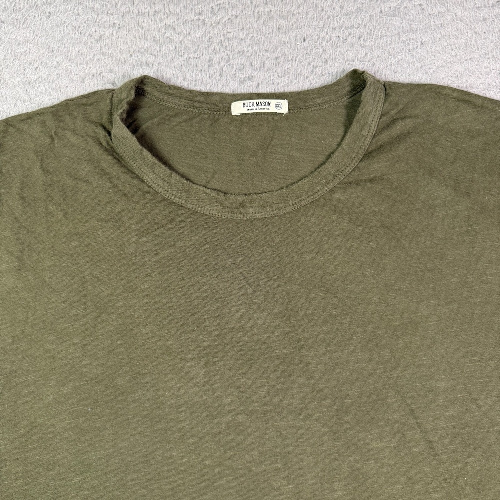 Buck Mason T-Shirt Mens 2XL Green Slub Curved Hem Tee Short Sleeve Blank